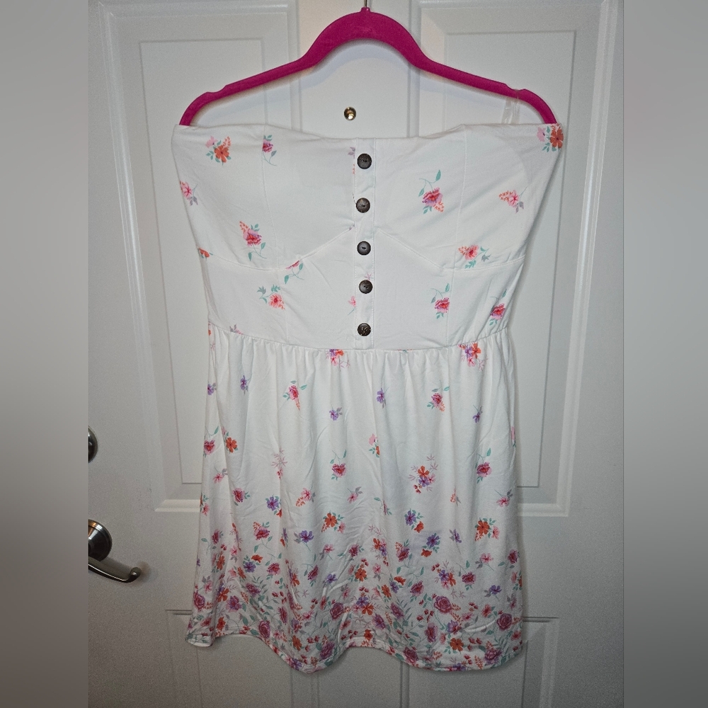 No Boundaries Strapless White/Floral Summer Dress